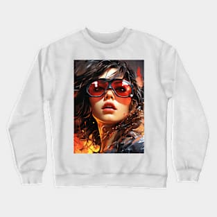 Brunette Cyberpunk Girl with Glasses Crewneck Sweatshirt